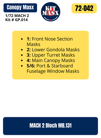 MACH 2 Bloch MB.131 1/72 Canopy Paint Masks, Kit # GP.014