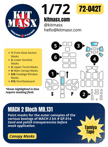 MACH 2 Bloch MB.131 1/72 Canopy Paint Masks, Kit # GP.014