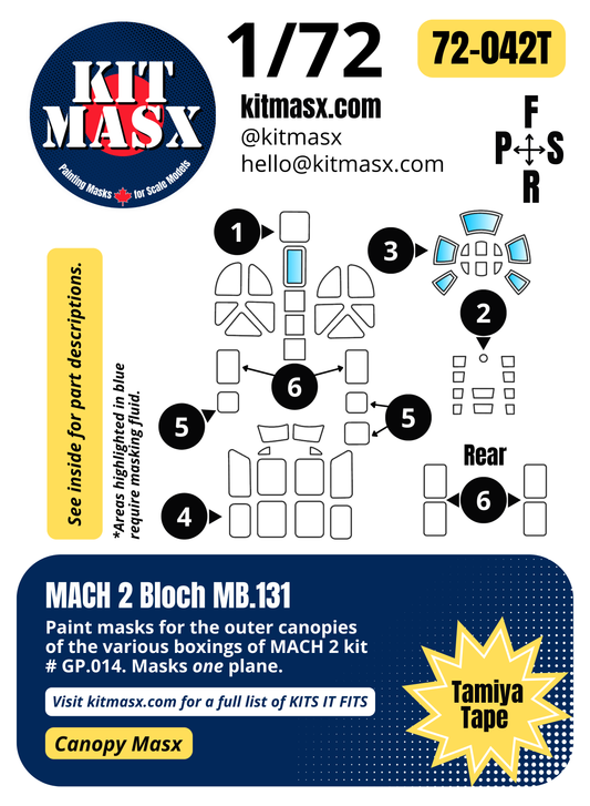 MACH 2 Bloch MB.131 1/72 Canopy Paint Masks, Kit # GP.014