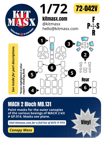 MACH 2 Bloch MB.131 1/72 Canopy Paint Masks, Kit # GP.014