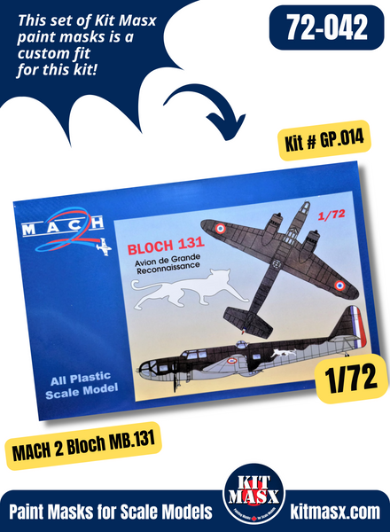 MACH 2 Bloch MB.131 1/72 Canopy Paint Masks, Kit # GP.014