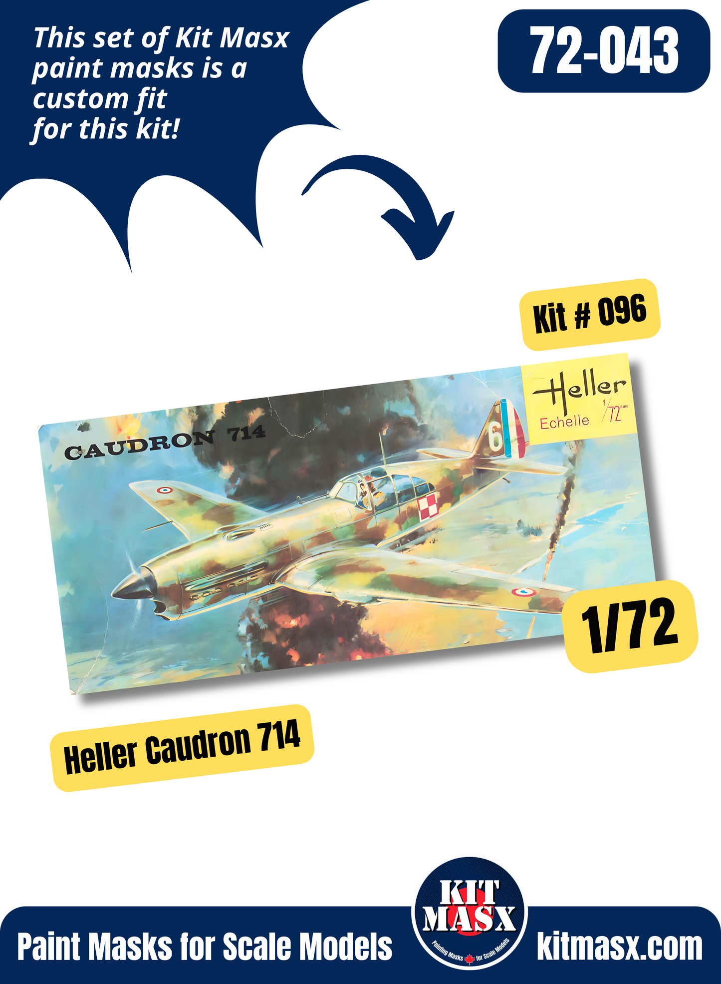 Heller Caudron-Renault 714, C.714, CR 174/CR 714 1/72 Canopy & Wheel Paint Masks, Kit # 096