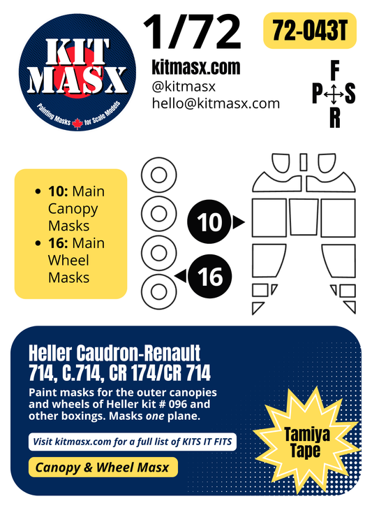 Heller Caudron-Renault 714, C.714, CR 174/CR 714 1/72 Canopy & Wheel Paint Masks, Kit # 096