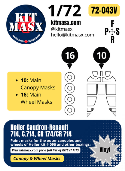 Heller Caudron-Renault 714, C.714, CR 174/CR 714 1/72 Canopy & Wheel Paint Masks, Kit # 096