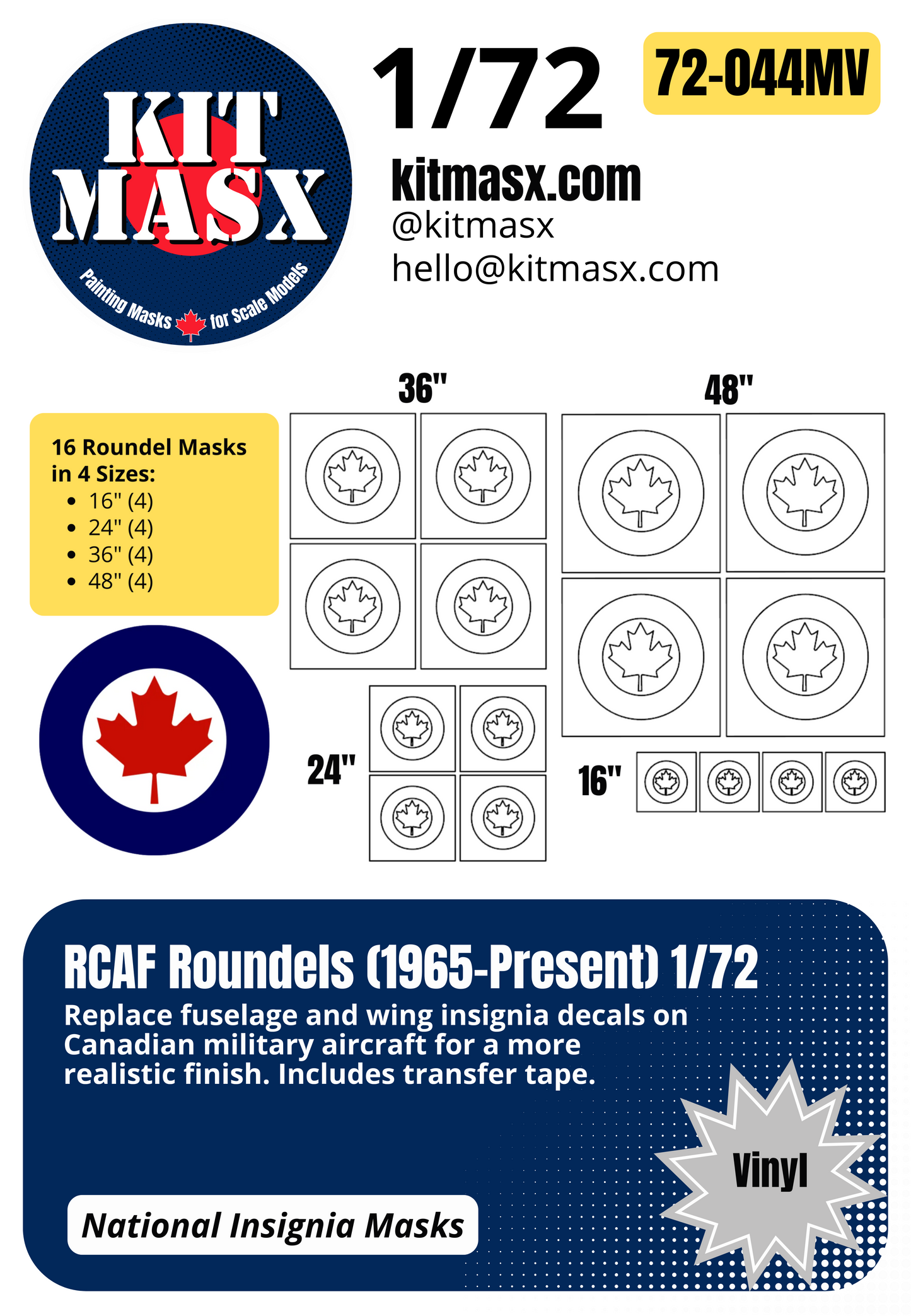 RCAF Roundels (1965-Present) 1/32, 1/48, 1/72 National Insignia Paint Masks
