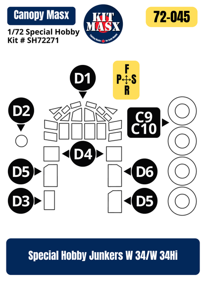 Special Hobby Junkers W 34/W 34Hi 1/72 Canopy & Wheel Paint Masks, Kit # SH72271