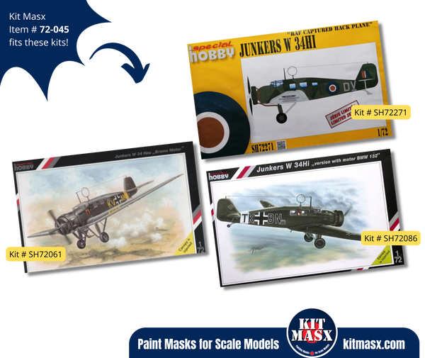 Special Hobby Junkers W 34Hi 1/72 Canopy & Wheel Paint Masks