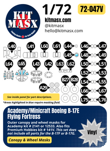 Academy Boeing B-17E Flying Fortress 1/72 Canopy & Wheel Paint Masks, Kit # 12533