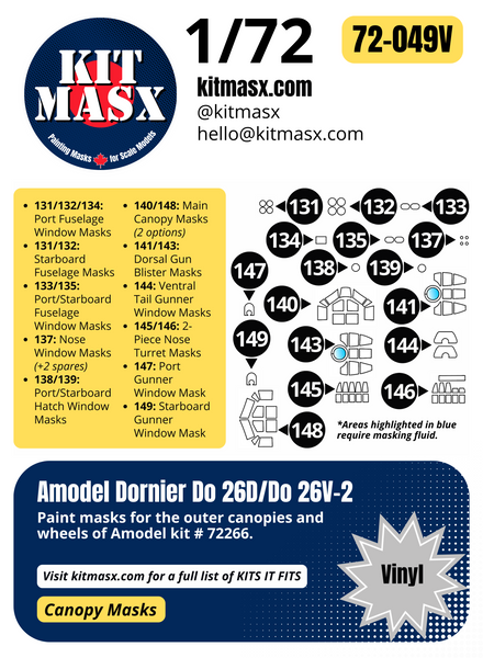 Amodel Dornier Do 26D/Do 26V-2 1/72 Canopy Paint Masks, Kit # 72266