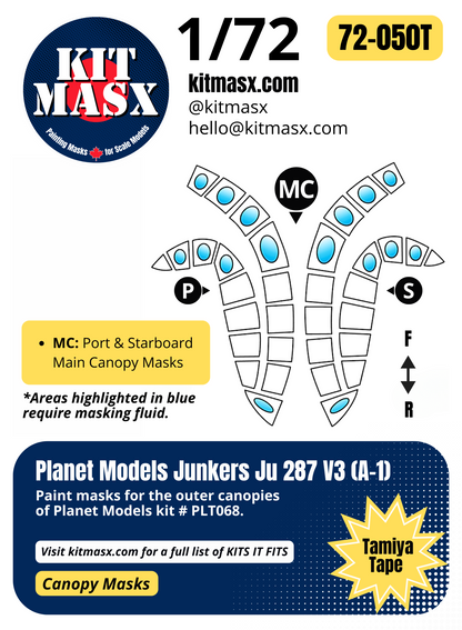 Planet Models Junkers Ju 287 V3 (A-1) 1/72 Canopy Paint Masks, Kit # PLT068