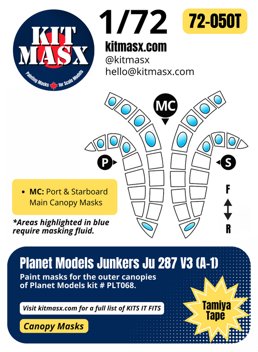 Planet Models Junkers Ju 287 V3 (A-1) 1/72 Canopy Paint Masks, Kit # PLT068