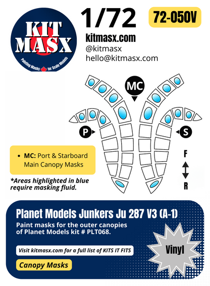 Planet Models Junkers Ju 287 V3 (A-1) 1/72 Canopy Paint Masks, Kit # PLT068