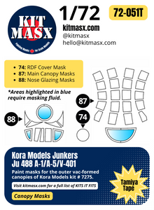 Kora Models Junkers Ju 488 A-1/A-5/V-401 1/72 Canopy Paint Masks, Kit # 7275