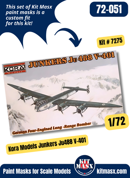 Kora Models Junkers Ju 488 A-1/A-5/V-401 1/72 Canopy Paint Masks, Kit # 7275