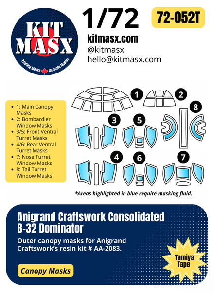 Anigrand Craftswork Consolidated B-32 Dominator 1/72 Canopy Paint Masks