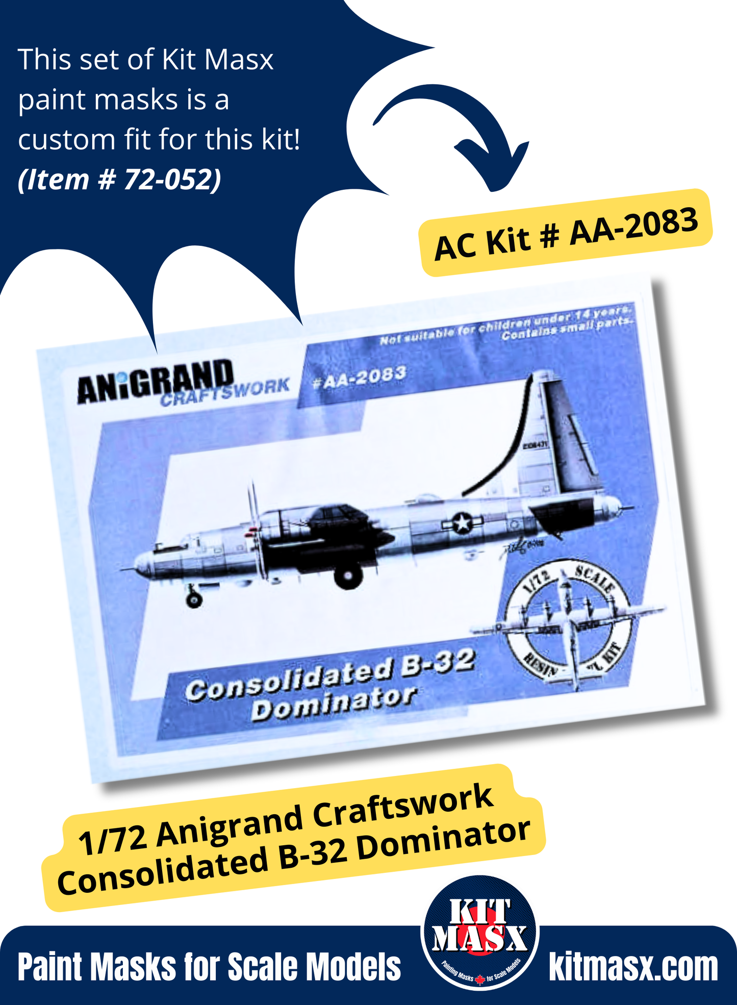 Anigrand Craftswork Consolidated B-32 Dominator 1/72 Canopy Paint Masks, Kit # AA-2083