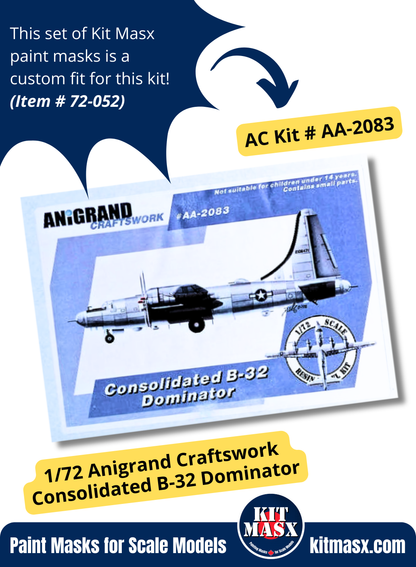 Anigrand Craftswork Consolidated B-32 Dominator 1/72 Canopy Paint Masks, Kit # AA-2083