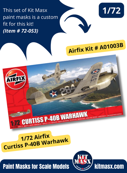 Airfix Curtiss P-40B Warhawk/Hawk 81-A-2/Tomahawk Mk.IIB 1/72 Canopy Paint Masks, Kit # A01003B