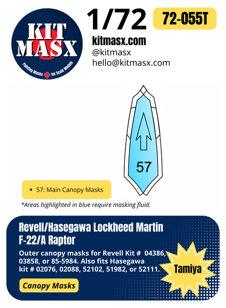 Revell/Hasegawa Lockheed Martin F-22/A Raptor 1/72 Canopy Masks