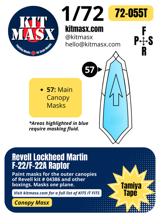 Revell Lockheed Martin F-22/F-22A Raptor 1/72 Canopy Paint Masks, Kit # 04386 (72055)