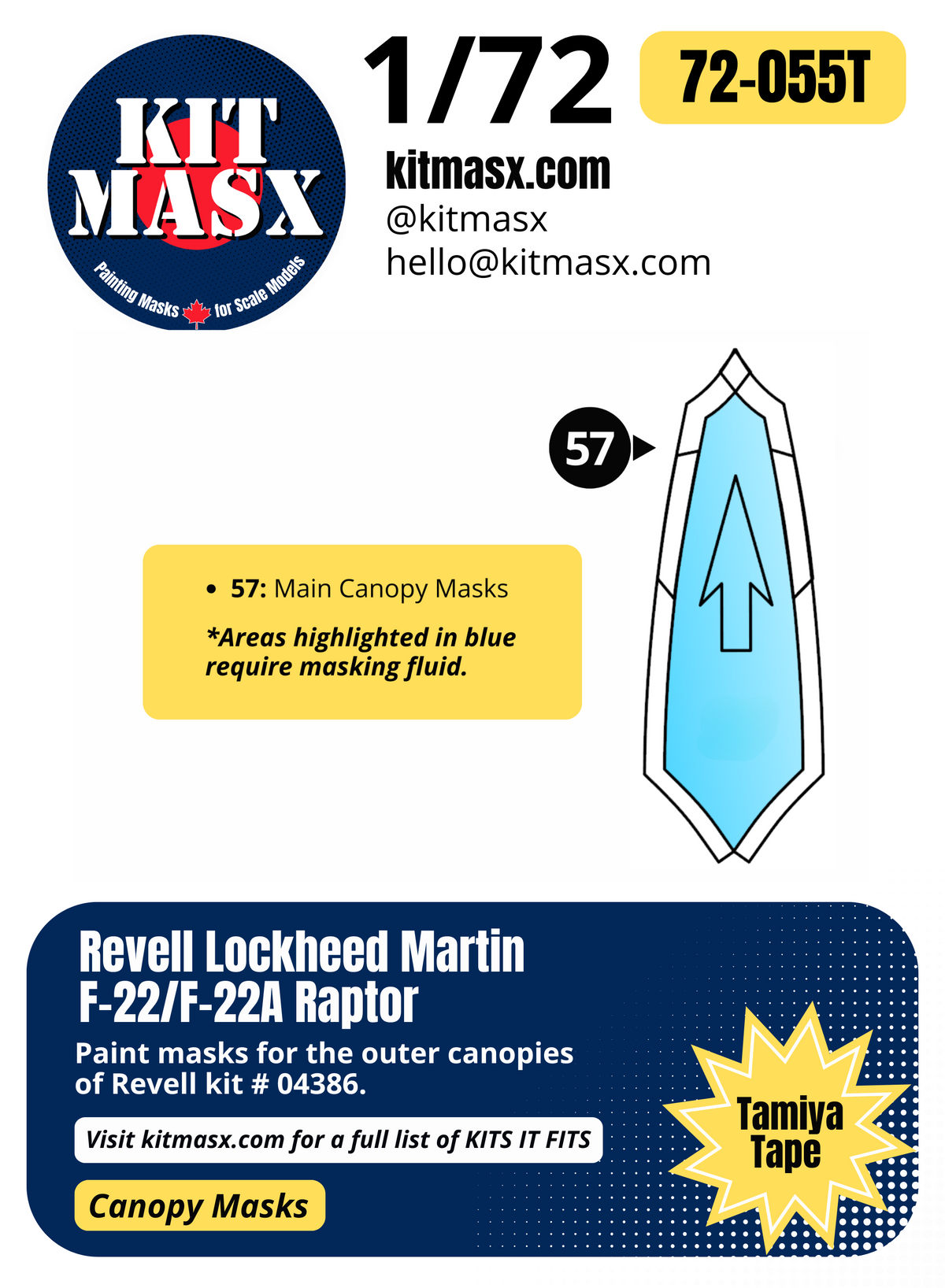 Revell Lockheed Martin F-22/F-22A Raptor 1/72 Canopy Paint Masks