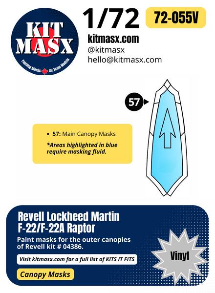 Revell Lockheed Martin F-22/F-22A Raptor 1/72 Canopy Paint Masks, Kit # 04386