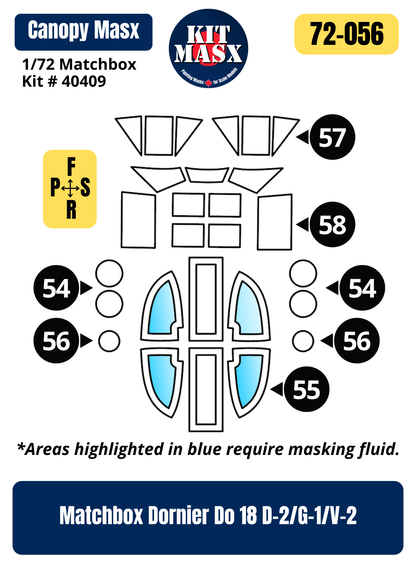 Matchbox Dornier Do 18 D-2/G-1/V-2 1/72 Canopy Paint Masks, Kit # 40409
