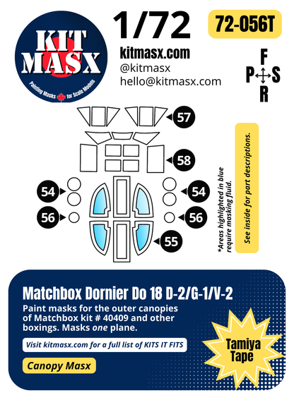 Matchbox Dornier Do 18 D-2/G-1/V-2 1/72 Canopy Paint Masks, Kit # 40409