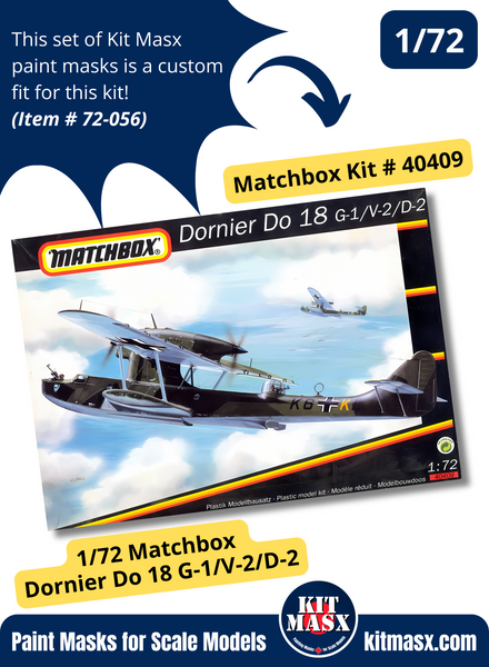 Matchbox Dornier Do 18 G-1/V-2/D-2 1/72 Canopy Paint Masks, Kit # 40409