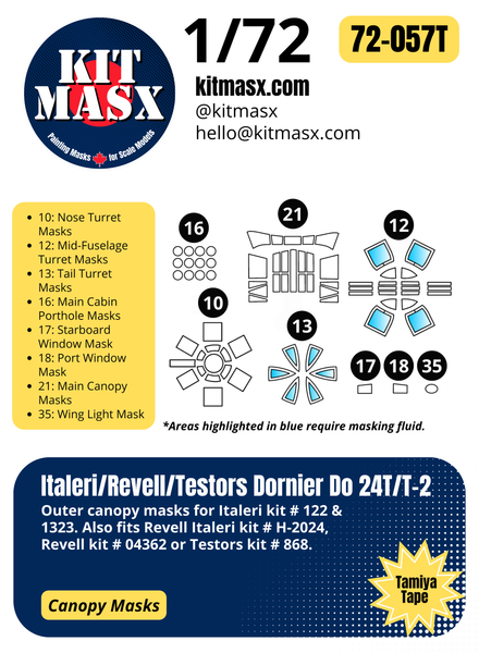 Italeri/Revell/Testors Dornier Do 24T/T-2 1/72 Canopy Paint Masks