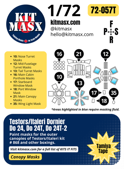 Testors/Italeri Dornier Do 24, Do 24T, Do 24T-2 1/72 Canopy Paint Masks, Kit # 868