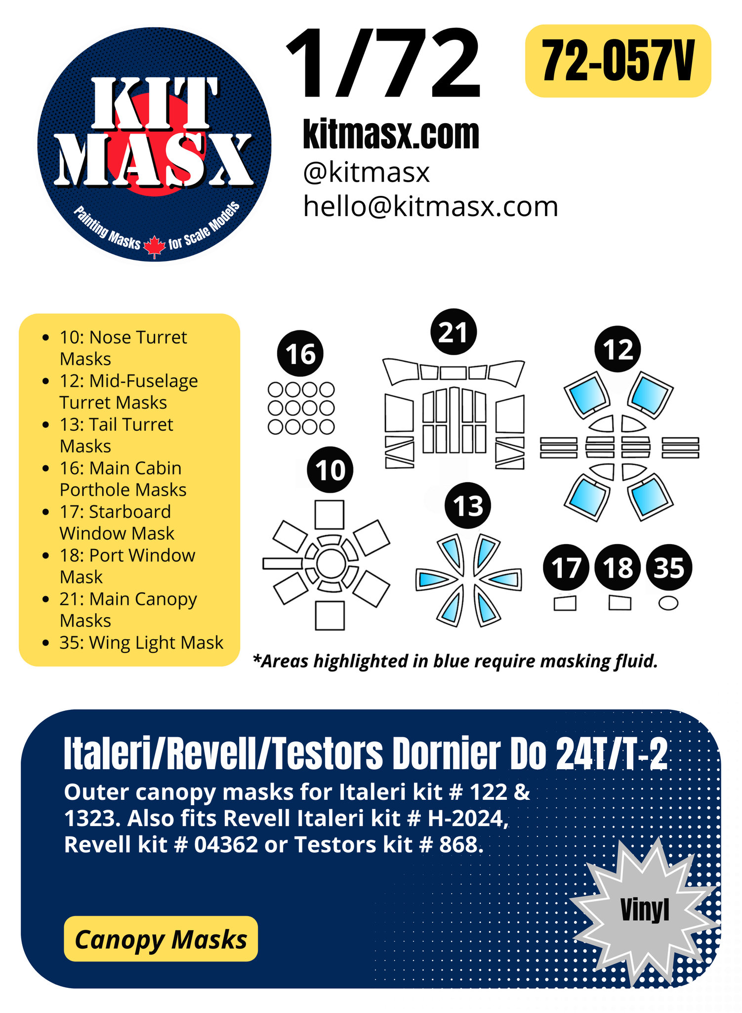 Italeri/Revell/Testors Dornier Do 24T/T-2 1/72 Canopy Paint Masks