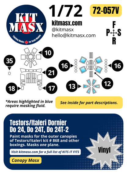 Testors/Italeri Dornier Do 24, Do 24T, Do 24T-2 1/72 Canopy Paint Masks, Kit # 868 (72057)