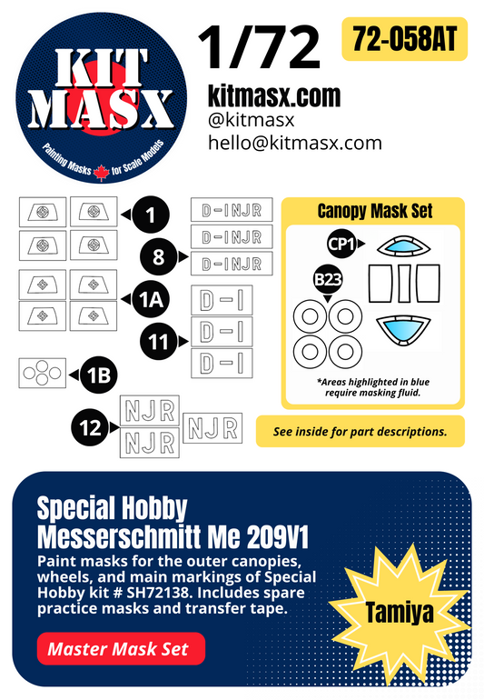Special Hobby Messerschmitt Me 209V1 1/72 All-in-One Master Mask Set, Kit # SH72138