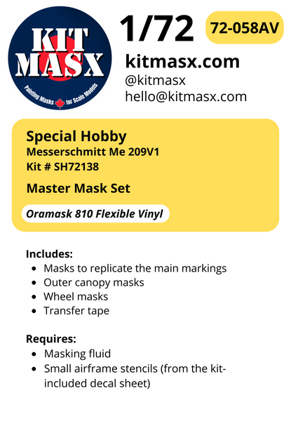 Special Hobby Messerschmitt Me 209V1 1/72 Canopy Masks & Main Markings
