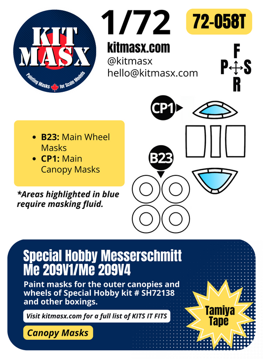 Special Hobby Messerschmitt Me 209V1/Me 209V4 1/72 Canopy & Wheel Paint Masks, Kit # SH72138