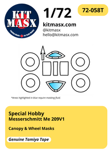 Special Hobby Messerschmitt Me 209V1 1/72 Canopy & Main Marking Paint Masks, Kit # SH72138