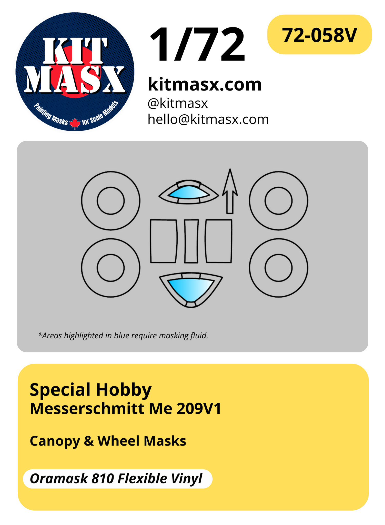 Special Hobby Messerschmitt Me 209V1 1/72 Canopy Masks & Main Markings
