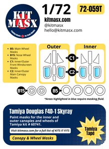 Tamiya Douglas F4D-1 Skyray 1/72 Canopy & Wheel Paint Masks, Kit # 60741