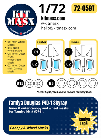 Tamiya Douglas F4D-1 Skyray 1/72 Canopy & Wheel Paint Masks, Kit # 60741