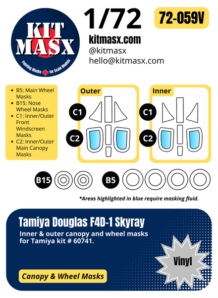 Tamiya Douglas F4D-1 Skyray 1/72 Canopy & Wheel Paint Masks