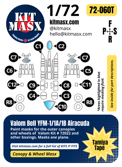 Valom Bell YFM-1/1A/1B Airacuda 1/72 Canopy & Wheel Paint Masks, Kit # 72022