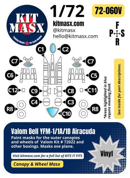 Valom Bell YFM-1/1A/1B Airacuda 1/72 Canopy & Wheel Paint Masks, Kit # 72022