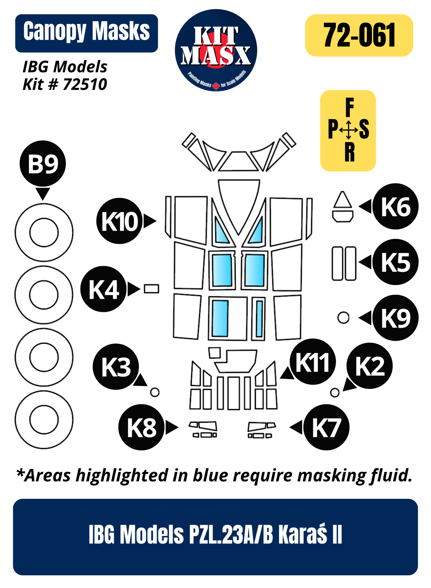 IBG Models PZL.23A/B Karaś II 1/72 Canopy & Wheel Paint Masks, Kit # 72510