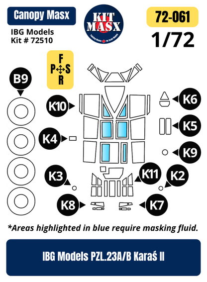 IBG Models PZL.23A/B Karaś II 1/72 Canopy & Wheel Paint Masks, Kit # 72510 (72061)