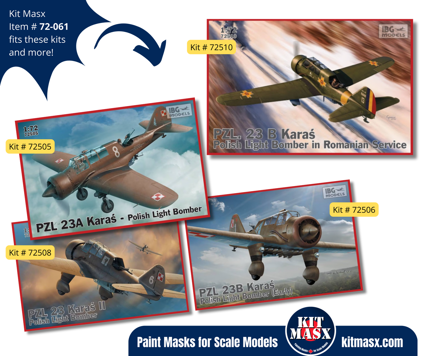 IBG Models PZL.23A/B Karaś II 1/72 Canopy & Wheel Paint Masks, Kit # 72510