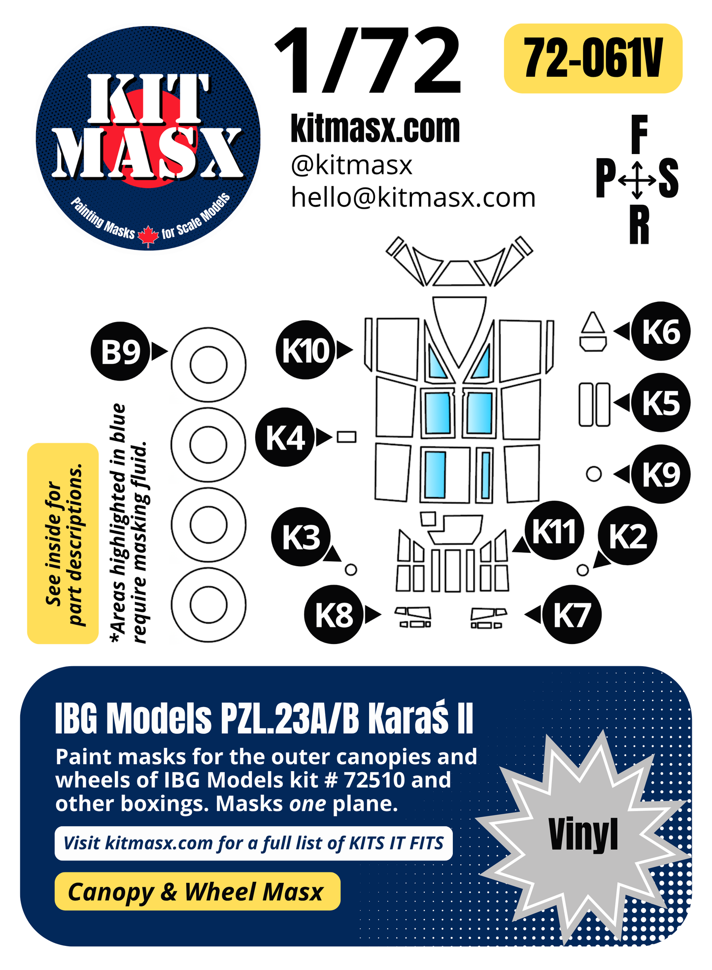 IBG Models PZL.23A/B Karaś II 1/72 Canopy & Wheel Paint Masks, Kit # 72510 (72061)
