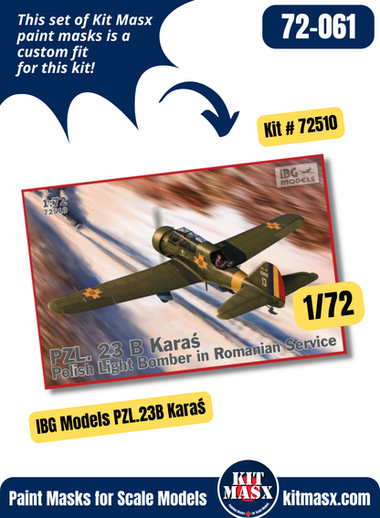 IBG Models PZL.23A/B Karaś II 1/72 Canopy & Wheel Paint Masks, Kit # 72510