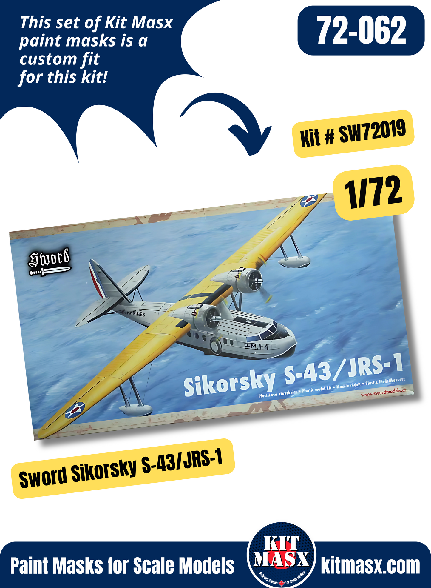 Sword Sikorsky S-43/JRS-1 "US Flying Boat" 1/72 Canopy & Wheel Paint Masks, Kit # SW72019