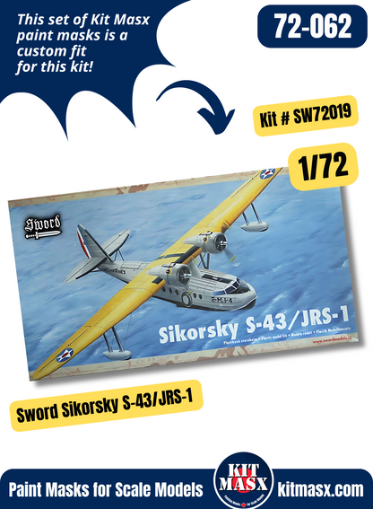 Sword Sikorsky S-43/JRS-1 "US Flying Boat" 1/72 Canopy & Wheel Paint Masks, Kit # SW72019